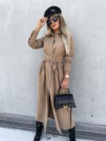 Vestido Largo Para Mujer De Otoño E Invierno Con Cuello V Y Botones Estilo Oficina Midi Color Sólido Cardigan De Manga Larga Tamaño S-3XL - details 1