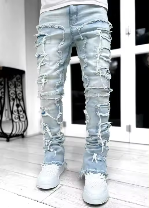 Jeans Stretch Para Hombre Pantalones Motociclista Vintage Estilo Cowboy Punk Sueltos Rectos Retro Baggy Casual Gótico XS - 1