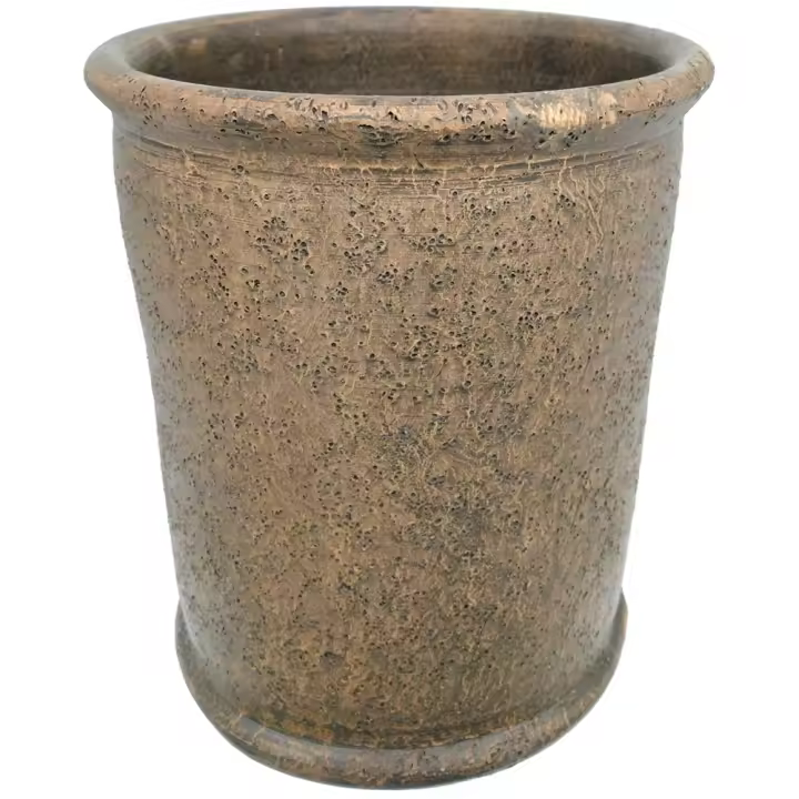 Maceta artesanal de barro rustica cilindro exterior e interior 15 x 14 cm - 1
