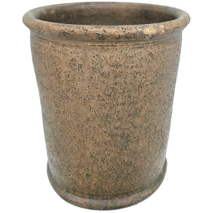 Maceta artesanal de barro rustica cilindro exterior e interior 15 x 14 cm - 1