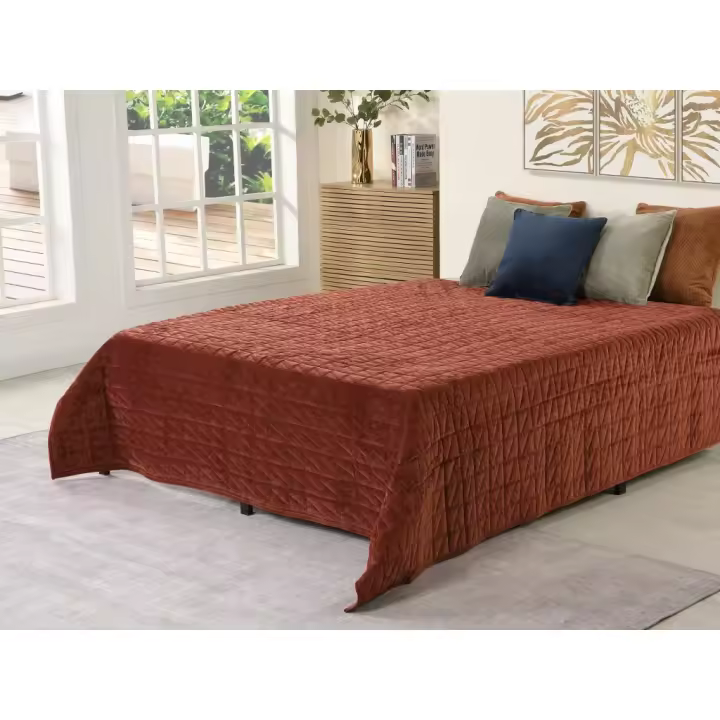 Vente-unique - Colcha de terciopelo acolchado - 225 x 220 cm - Terracota - IDELLA - 1