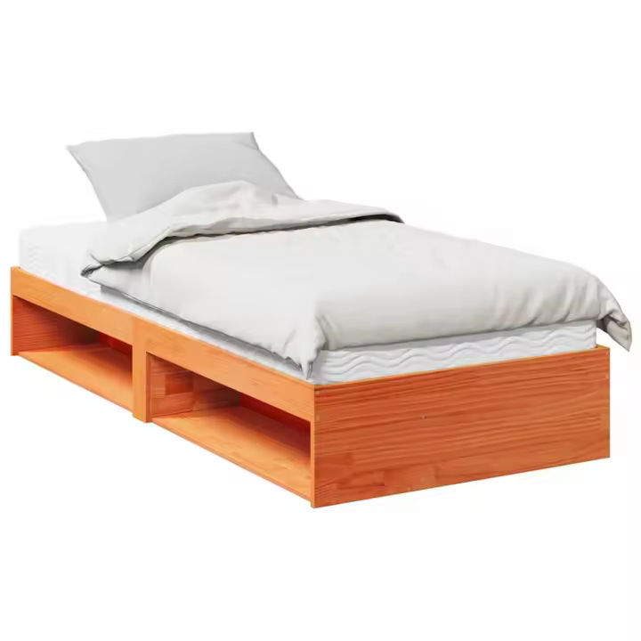 vidaXL Sofá cama con colchón madera maciza pino marrón cera 80x200 cm - 1