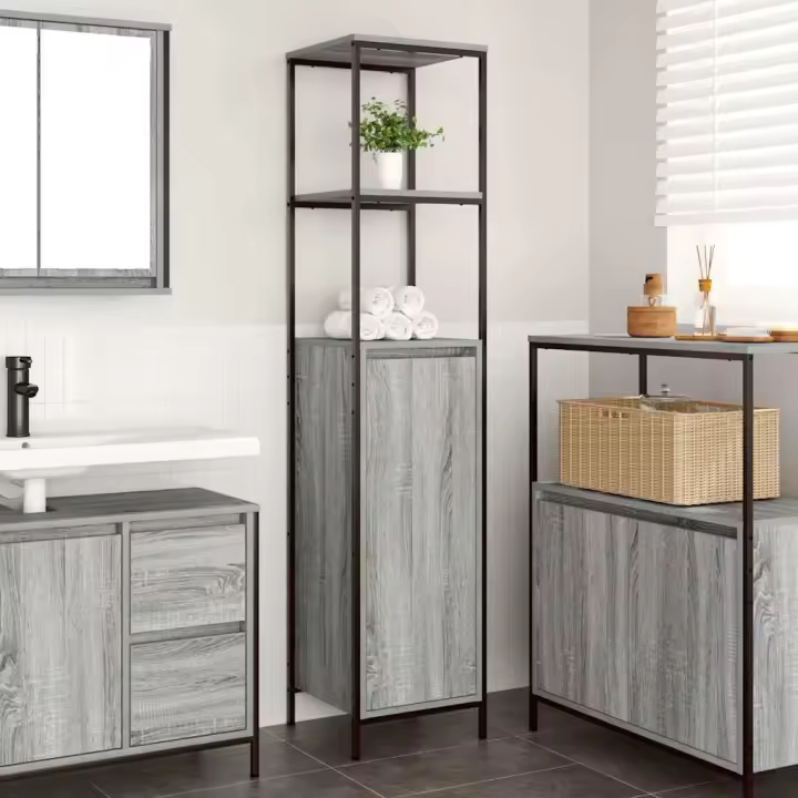 vidaXL Mueble de baño con estantes gris Sonoma 36x35x165 cm - 1