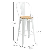 HOMCOM Juego de 4 Taburetes Altos de Cocina Apilables con Respaldo Alto Taburetes de Bar con Reposapiés Asiento de Madera y Marco de Acero Carga 120 kg 44x48x117 cm Blanco - details 2