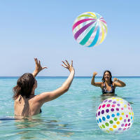 1pc 15.35Inch Colorful Striped Transparent Ball Inflatable Beach Ball, Suitable For Beach Pool Party Games - details 0