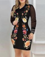 Vestido Elegante Para Mujer Otoño Largo De Manga Con Encaje Estampado Cuello En V Regular Polyester Jersey Florales Oficina Lady - details 0