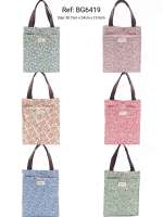 Bagsgarden Bags Garden Bolso de Mano Pequeño Impermeable con Flores - Variedad de Estampados - Algodón Resinado - 30cm X 24cm X 13 15cm - details 0