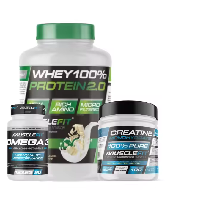 Pack Proteína WHEY 2kg + Creatina 300g + Omega 3 90cáps - Musclefit  Avance Muscular│Mas musculos│Vitaminas - 1