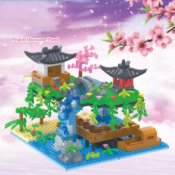 Peach Blossom Pond Building Block Girl's Chinese Style Series Assembly Particle High difficulty Puzzle Assembly Toy - 1