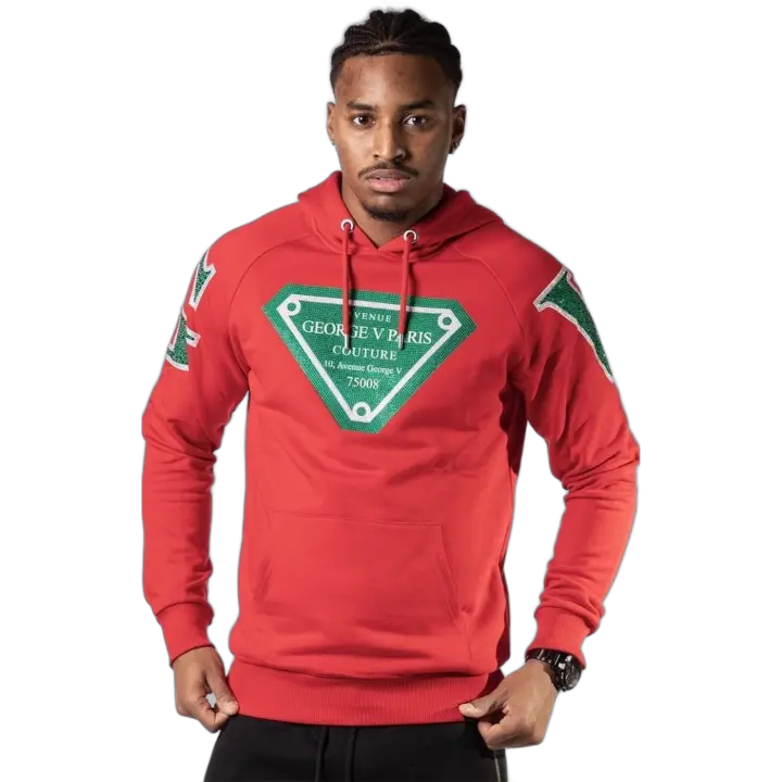 Avenue George V Sudadera George V Paris Rojo Estampado GV Diamante Frontal - 1
