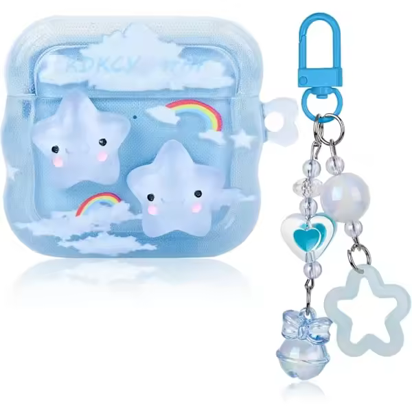 1 funda bonita para Airpods 4 con llavero, compatible con la funda Kawaii Star AirPods de 4.ª generación para mujeres y niñas. - 1