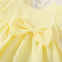 Vestido De Verano Para Bebé Niña En Color Sólido Con Cuello Redondo Y Lazo Para Uso Diario De Longitud De Rodilla - details 13