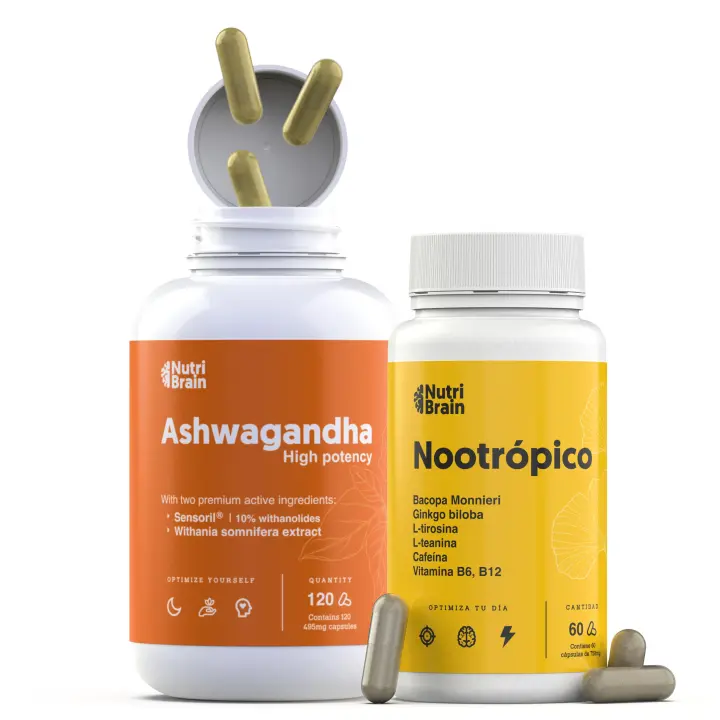 Bienestar y Concentración | Ashwagandha de Alta Potencia, disminuye el estrés aumenta la concentración. Junto con el Nootrópico Natural, una fórmula exclusiva para potenciar tu energía y tu agilidad mental. - 1