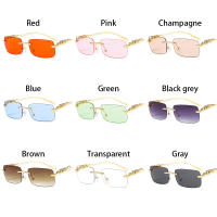 Gafas De Sol Rectangulares Sin Montura Para Hombres Y Mujeres Con Decoración De Cheetah Lente Marino UV400 Antirreflejo Retro Moda Protección Ocular Para Conducción Y Actividades Al Aire Libre - details 0