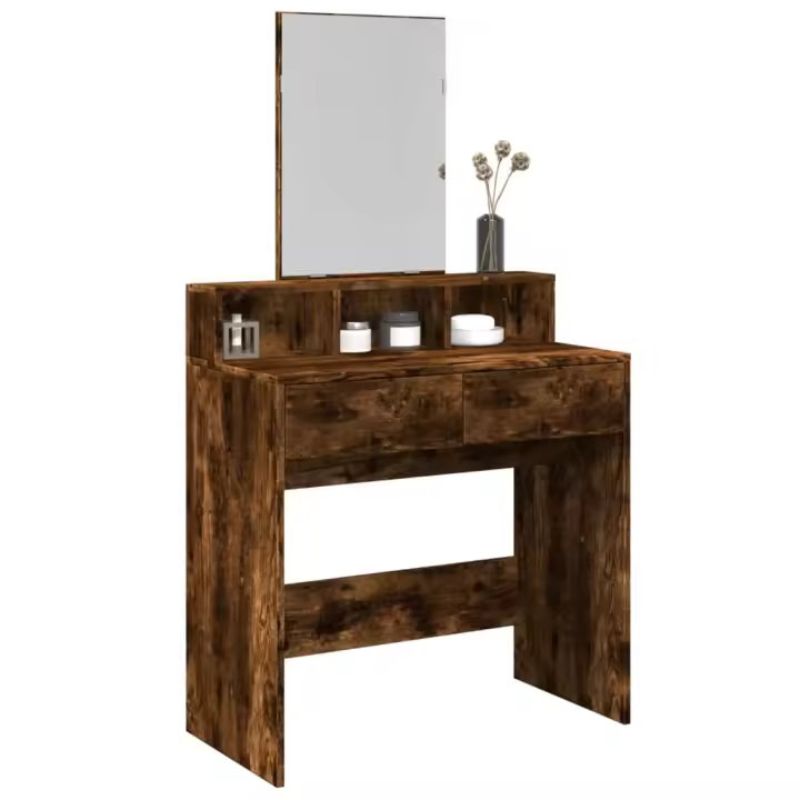 vidaXL Tocador con espejo color 80x41x144,5 cm en color Gris sonoma/Gris hormigón/Blanco y más | decorativo de pared para baño dormitorio recibidor moderno - 1