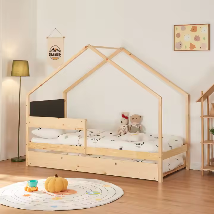 Cama nido infantil Sodankylä con cama adicional 90x200cm - Madera/Negro [en.casa] - 1