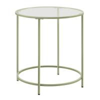 Mesa auxiliar redonda de cristal, marco de acero, en verde laurel o blanco perla, ideal para salón y balcón - details 4
