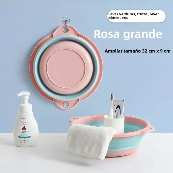 Cubeta Plegable Portátil Para Lavado De Rostro Y Viajes Ecológica Y Duradera Ahorradora De Espacio En Plástico Azul Rosa Verde - 1