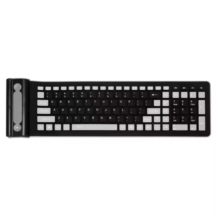 Mini teclado inalámbrico de silicona suave, portátil, Flexible, enrollable, resistente al agua, lavable, con receptor USB para PC, tableta y portátil - 1