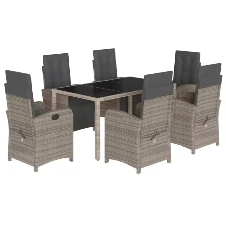 vidaXL Set comedor jardín 7 pzas y cojines ratán sintético gris - 1
