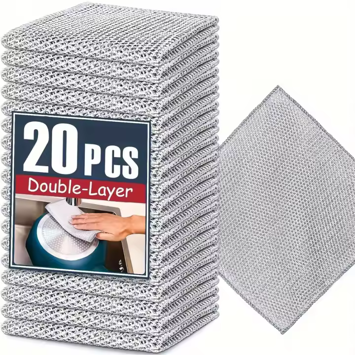 Paño De Limpieza De Microfibra Doble Capa Resistente Al Desgaste Para Cocina No Araña Herramienta De Limpieza De Acero Al Vacío - 1