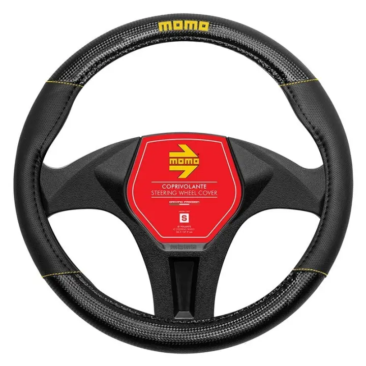 FUNDA VOLANTE MOMO CARBON UNIVERSAL NEGRO Y AMARILLO 38-39CM - 1