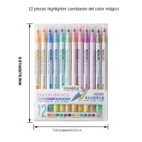 Juego De 12 Lápices De Resaltador Mágicos De Color Cambio Doble Para Estudiantes Diario Scrapbooking Pintura DIY Oficina Y Clase - details 1