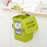 Cesta De Basura Ecológica De Plástico Verde Con Tapa Para Cocina Contenedor De Residuos Alimentos Pequeño Bins De Compostaje Montado En La Pared - details 3