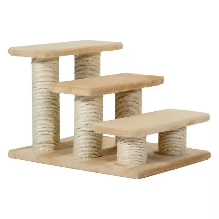 PawHut Escaleras para Animales Escaleras para Gatos Escaleras para Perros Escaleras de 3 Peldaños para Perros y Gatos Felpa Crema 45 x 35 x 34 cm - 1