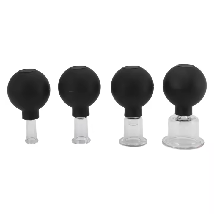 Juego de ventosas de vidrio de 4 Uds., bolas de silicona negras para masaje, ventosas de vacío para la piel del rostro - 1