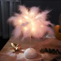 Lámpara De Mesa Con Plumas Luz Nocturna LED Para Decoración De Bodas Y Dormitorios Con Control Remoto Fuente De Alimentación Por Batería - details 6