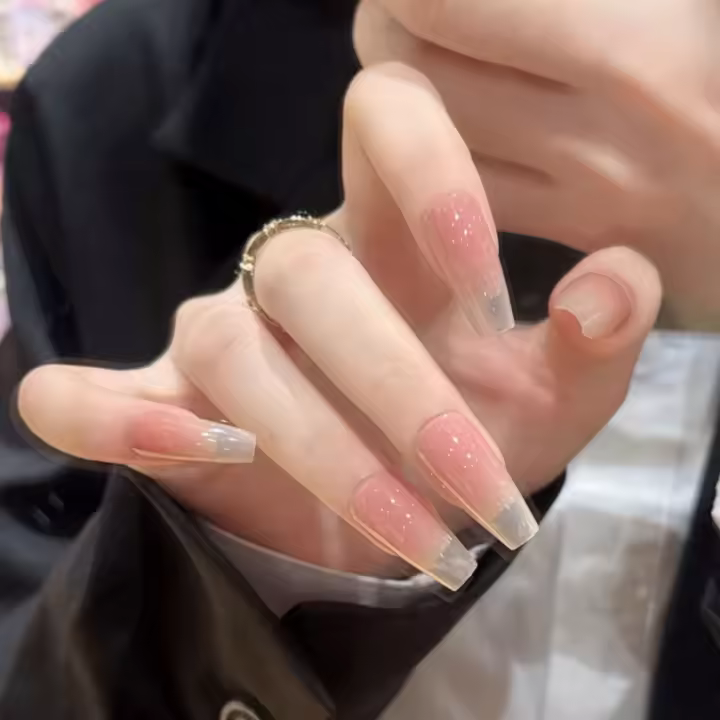 Uñas Postizas Brillantes Cortas En Rosa Estilo Francés Gradient 24 Piezas Uñas Artificiales Reutilizables Para Manicura Falsa - 1