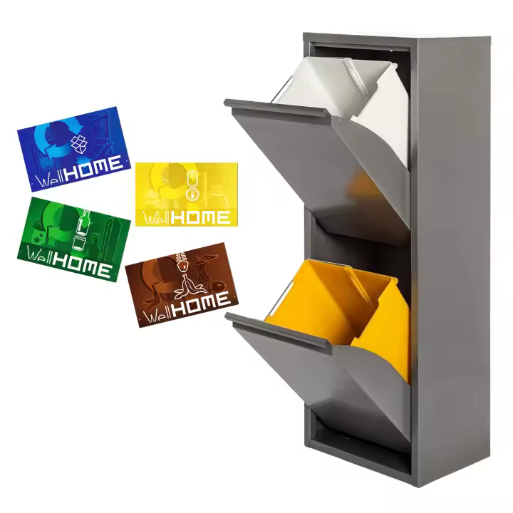 Wellhome WELL HOME MOBILIARIO & DECORACIÓN Cubo de Basura y Reciclaje Metálico de 2 Compartimentos + 4 Etiquetas Magnéticas, 2x17l (34L) Blanco Mate - 1