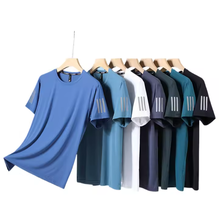 Camiseta De Seda Helada Para Hombres Verano Cuello Redondo Manga Corta Suave Fitness Tops Casual Oversize Tees Transpirable Ligera Secado Rápido Estirable Sin Pliegues - 1