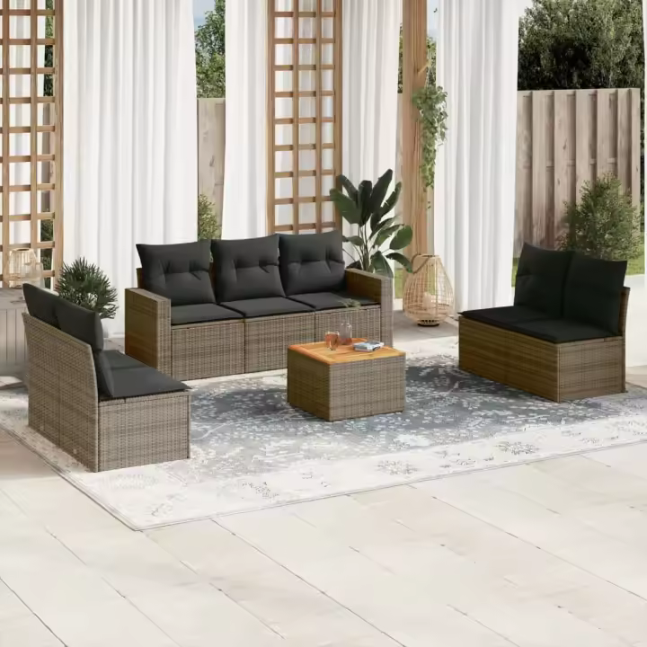 vidaXL Set de sofás de jardín 8 pzas y cojines ratán sintético gris - 1