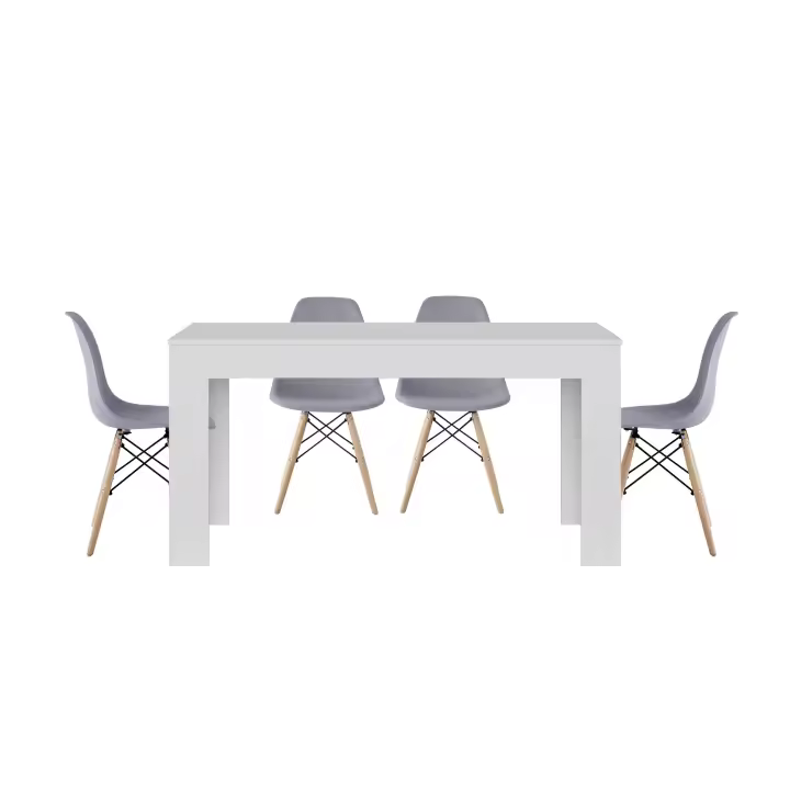 Mesa Extensible de Comedor o Cocina Blanco + 4 Sillas Estilo Nordico Gris - 1