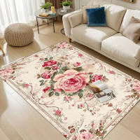 Alfombra De Piso Lavable Máquina Con Estampado Floral Vintage Lujo Antideslizante Para Sala De Estar Dormitorio Oficina Decoración Alfombra Moderna De Poliéster 100% - details 8