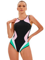 Nueva Deportiva 2024 Monokini De Dos Piezas Para Mujer Talla Grande Colorido Patchwork Traje De Baño Profesional Para Natación Y Surf 3XL - details 5