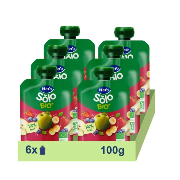 Bolsita Eco Hero Solo Manzana, Fresa, Plátano y Arándanos, 6x100g - 1