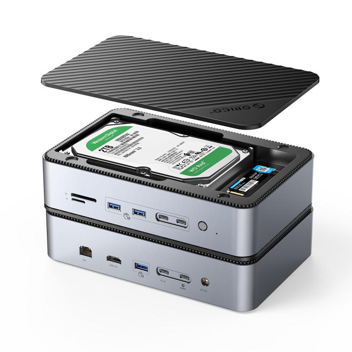 Estación De Docking ORICO Con Caja De Doble SSD M.2 NVME 3.5 Pulgadas Cubierta De Disco Rígido 10 En 1 HDMI 4K60Hz PD100W Ethernet