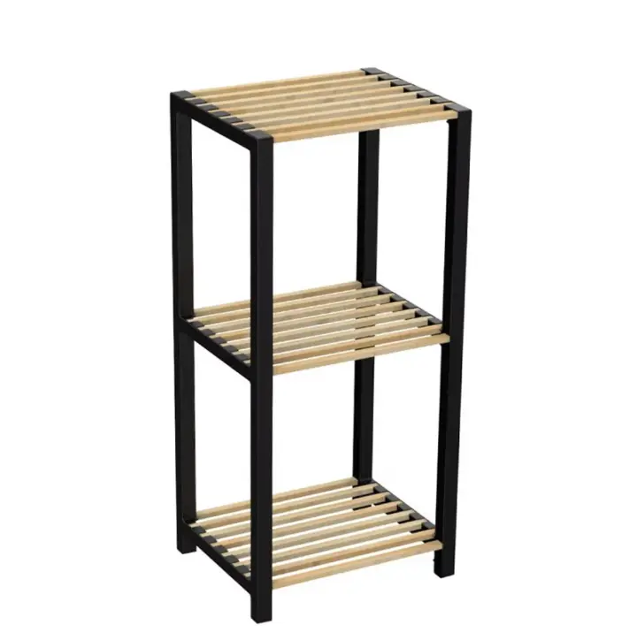 Mueble 3 Alturas Estantería De Baño Negro Natural Bambú Madera 78X38X29Cm - 1