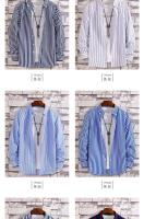 Camisa De Punto Para Hombre Azul Claro Con Rayas Cuello En V Manga Larga Ajustada Estilo Coreano No Hierro Casual Negocios - details 2