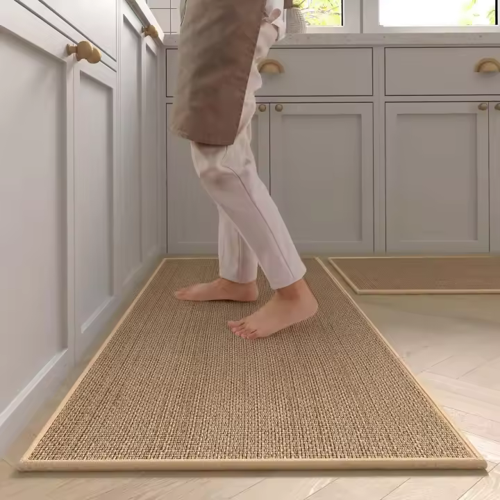 Alfombra De Cocina Lavable Antideslizante Falsa Sisal Alfombrilla Tejida Con Espalda Hecha De Goma Natural - 1
