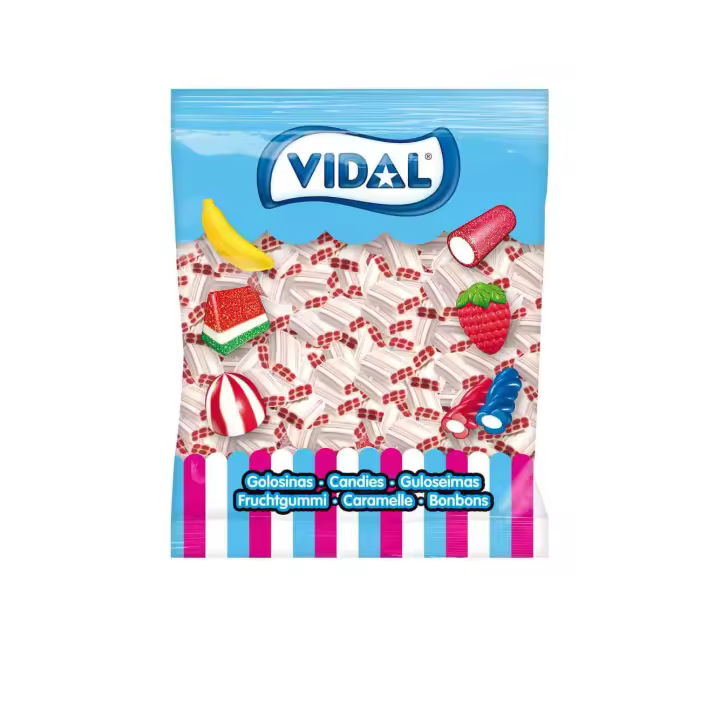 Vidal Golosinas. Ladrillos de regaliz blancos y rojo rellenos. Bolsa de 1,5kg - 1