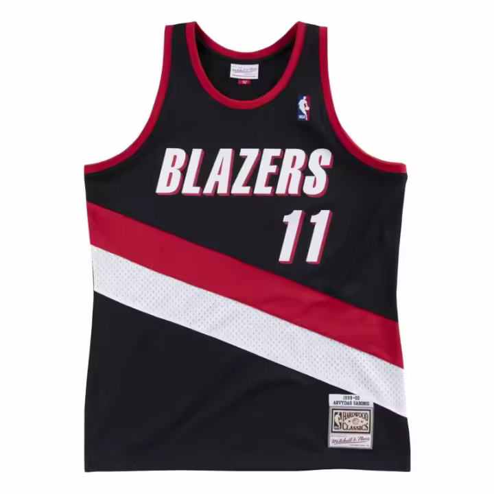 Camiseta Arvydas Sabonis Portland Trail Blazers 1999-00 - Swingman Negra Mitchell & Ness - 1