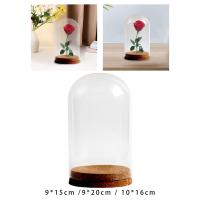 Jarrón De Vidrio Con Cubierta De Flores Preservadas Y Base De Madera Moderno Estable Para Decoración De Mesa Halloween Bodas Oficina Habitación - details 2