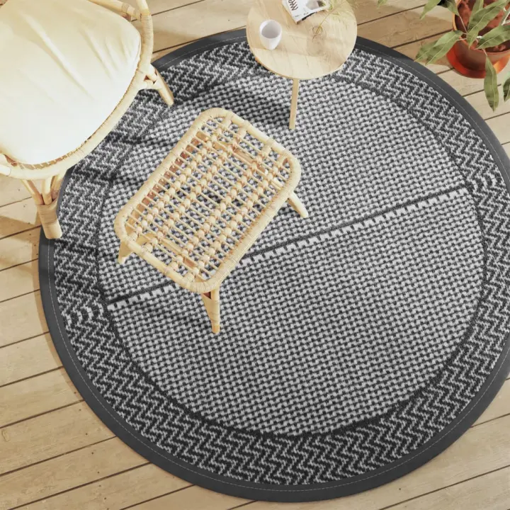 vidaXL Alfombra de exterior ARAKIL gris Ø160 cm PP en color Negro y gris/Marrón/Blanco y gris y más - 1
