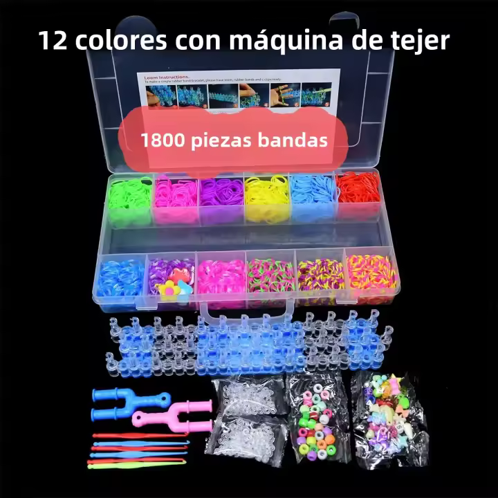 Set De 1800 Piezas De Banda Elástica De Goma Colorida Para Niñas Herramienta De Tejido Para Pulseras Kit De Juguete Educativo Para Niños De 7 a 10 Años - 1