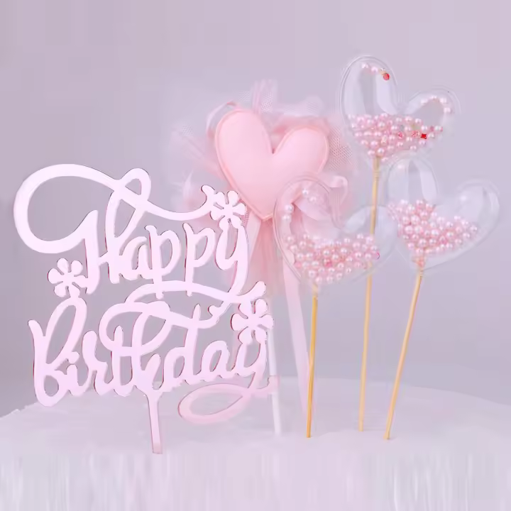 Topper De Cumpleaños PinkHeart Decoración De Pastel Con Corazón Rosa Para Fiestas De Cumpleaños Adornos Para Pasteles Y Cupcakes - 1