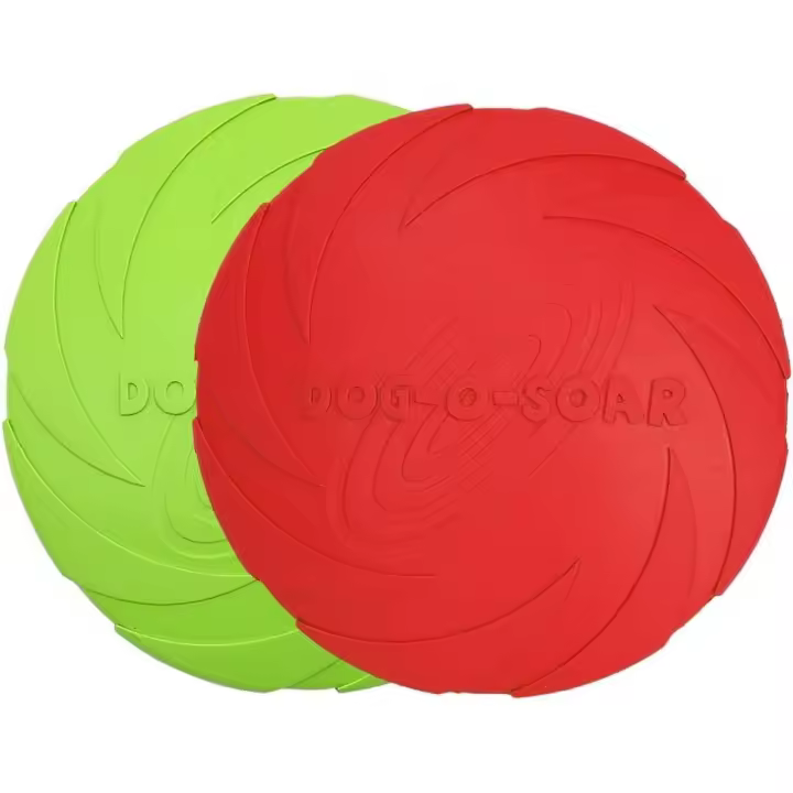 Dog Flying Disc, 2 Pack 7 Inch Natural Rubber Floating Flying Saucer for Both Land and Water (Green + Red) - 1